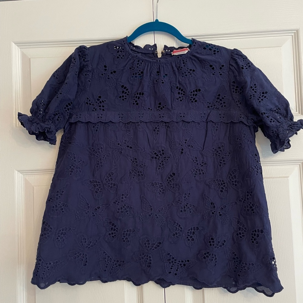 Kate Spade Navy Butterfly Eyelet Blouse Size S